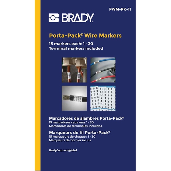 Brady Porta-Pack Wire Marker Book Repositionable Vinyl Cloth Legend: 1 to 30, 10PK PWM-PK-11 - main